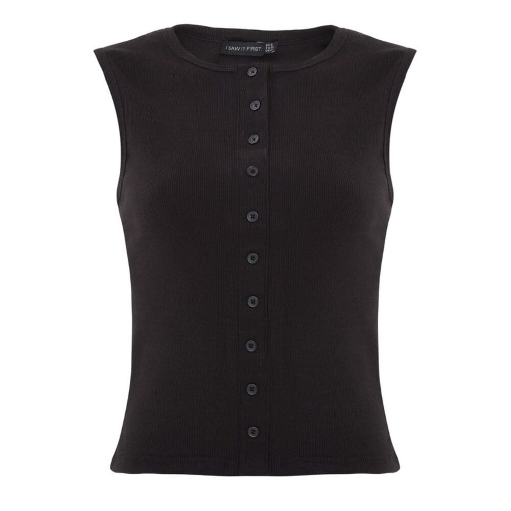 I Saw It First Womens/Ladies Ribbed Button Fitted Top / Black